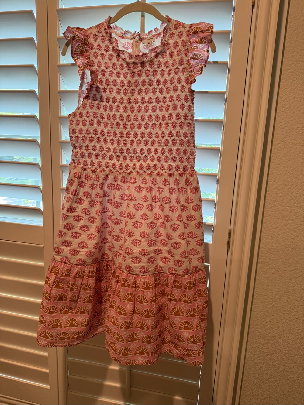 J. Crew Pink Patterned Ruffle Sleeve Tiered Dress